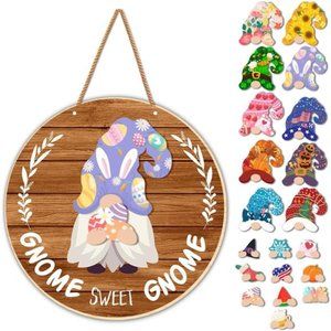 Interchangeable Welcome Sign for Front Door Gnome Sweet Gnome Wood Sign (21 Pcs)